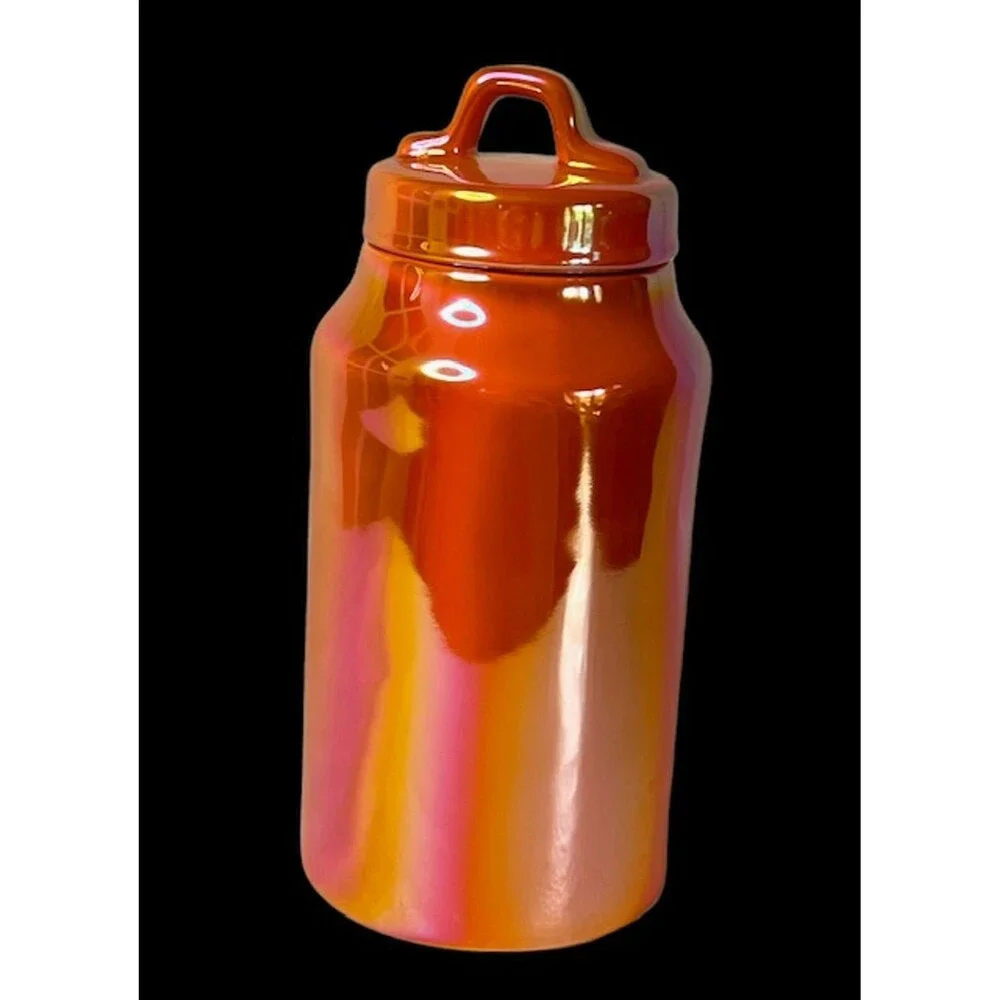 Rae Dunn LL BUGS AND HISSES Halloween Canister in Orange Iridescent Luster Glaze